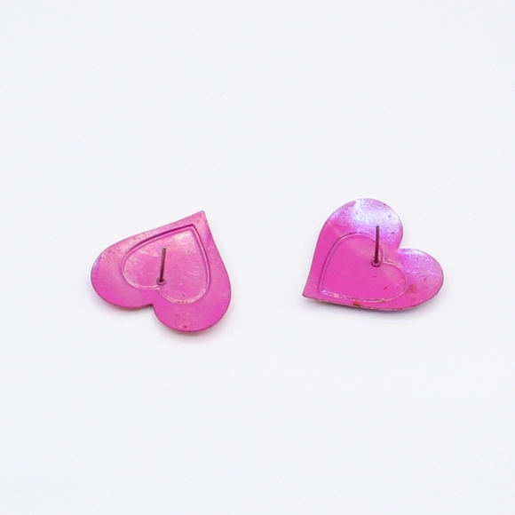 Vintage pink enamel heart earrings - Picture 3 of 4